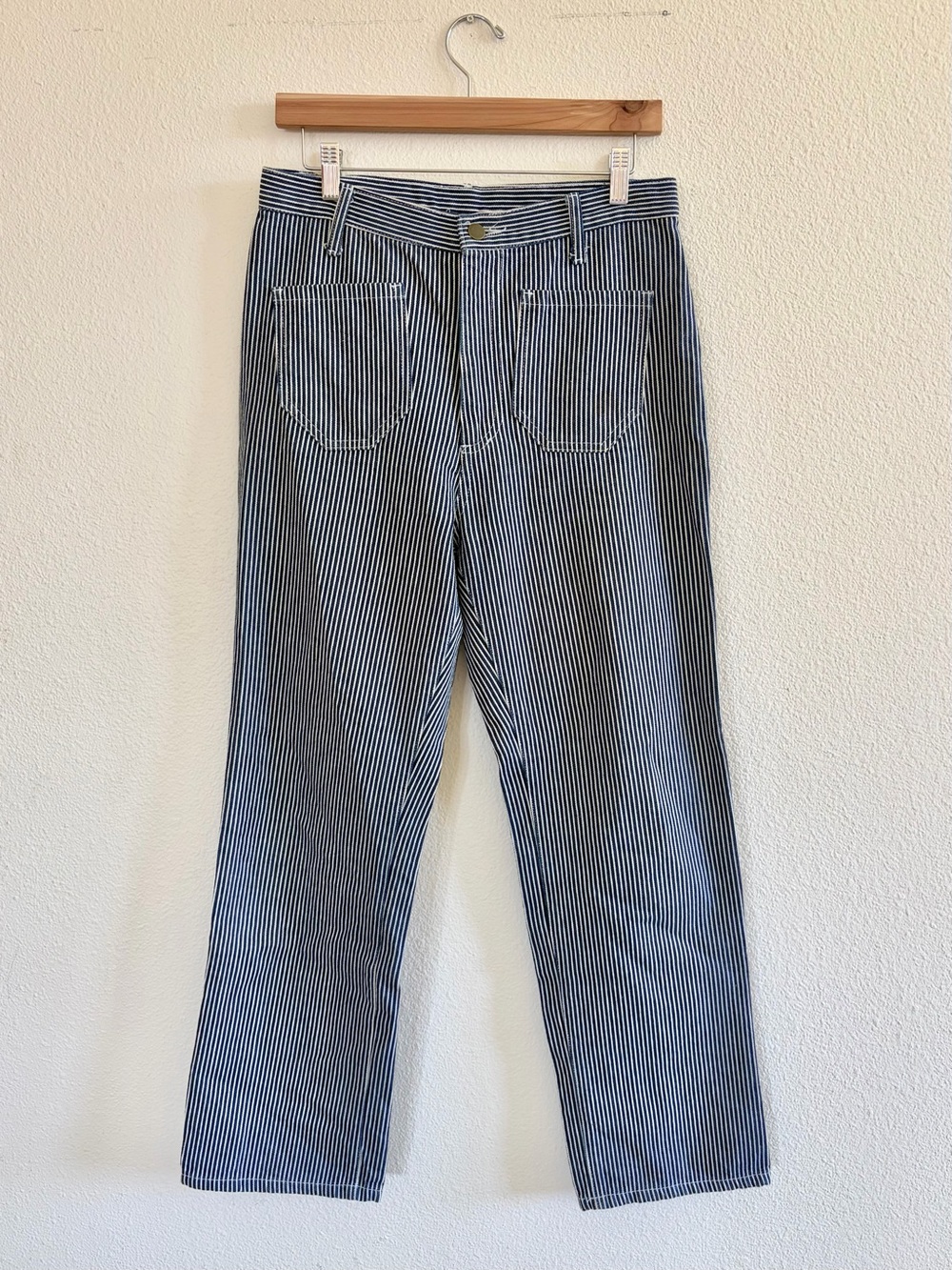 Straight-Leg Pinstripe Jeans in Navy and White